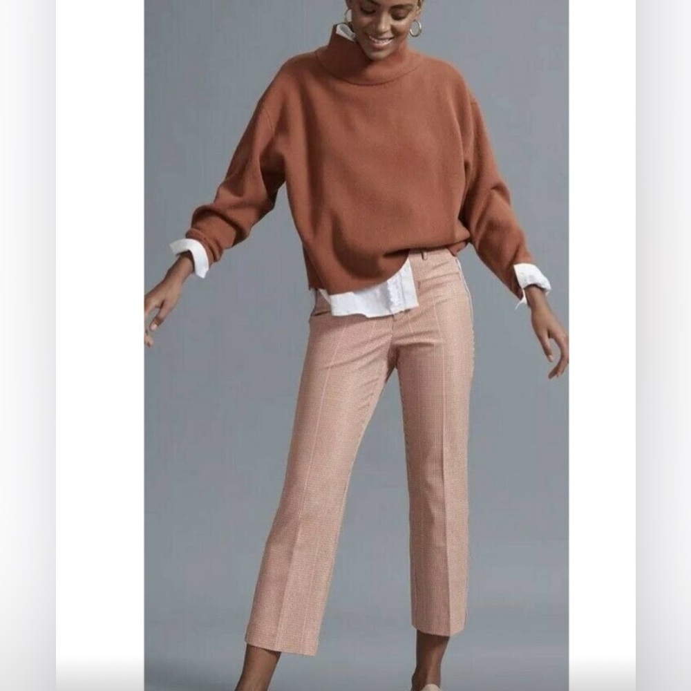 Anthropologie MAEVE Jacquie Gingham Plaid Slim Pants Sz 4 Tall Orange